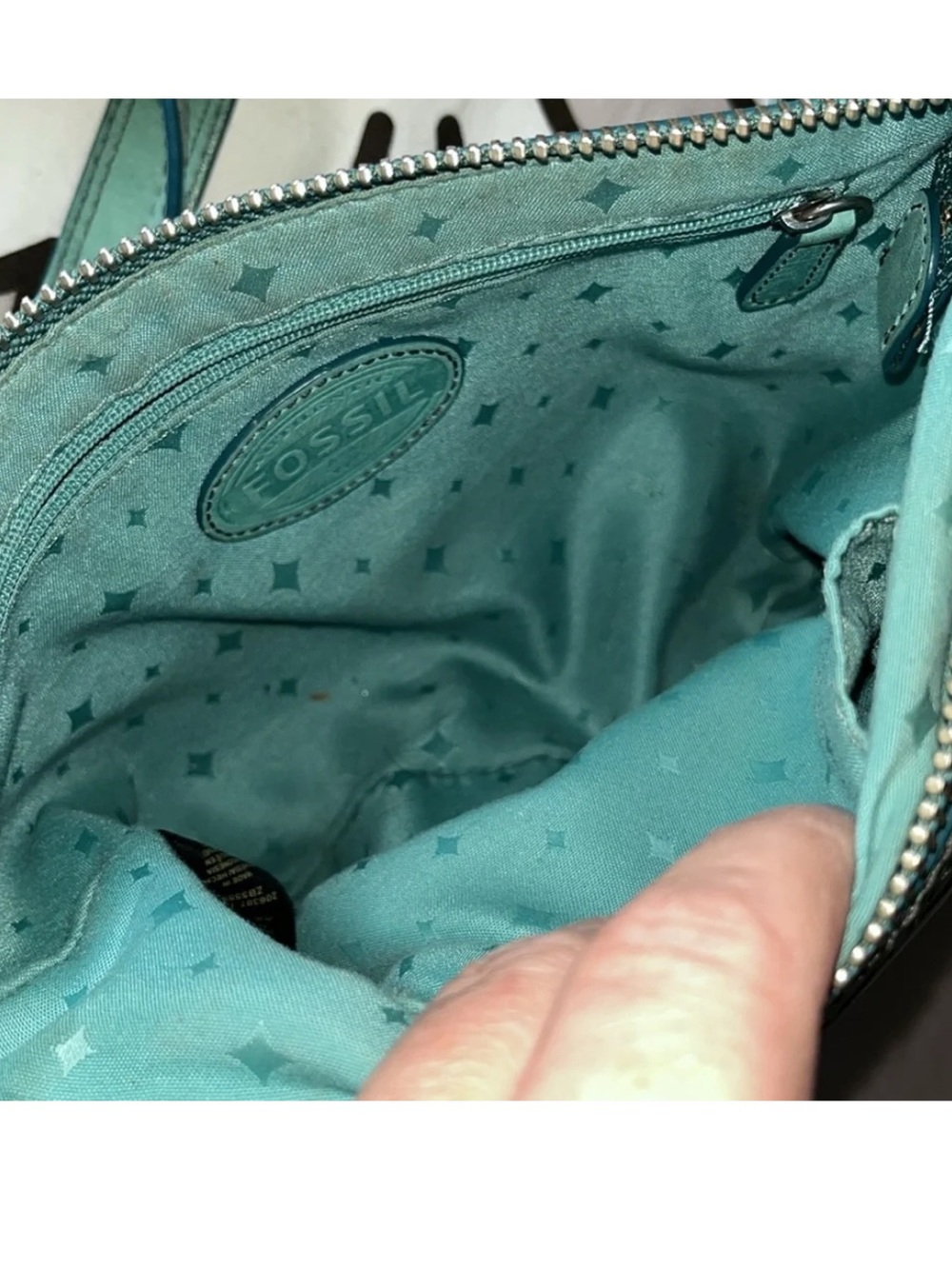 Fossil Seafoam Aqua Cowhide Leather Crossbody Shoulder Bag Purse Twist Lock - Picture 9 of 16
